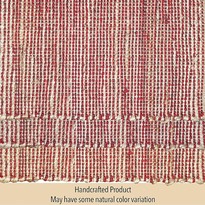 Chardin home Natural Jute Table Runner 13x36 Inch – Vintage Boho Rustic Table Decor – Handwoven Table Runner in Natural Jute and Red – Farmhouse Dining or Console Table Accent