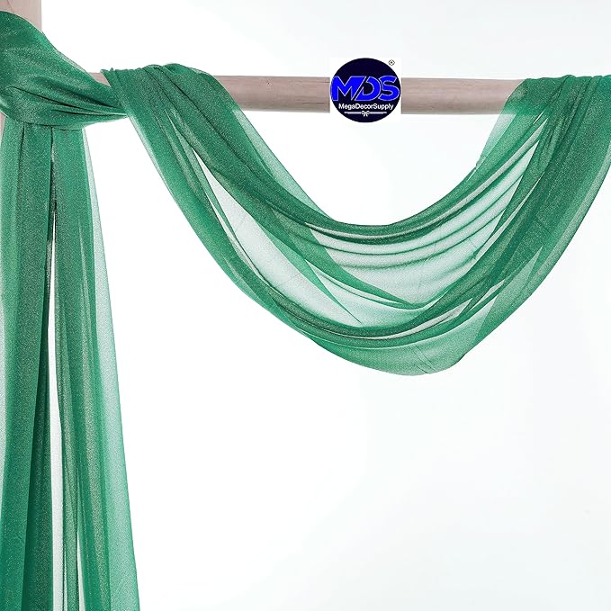 MDS Halloween Chiffon Draping Fabric - 2 Panel, 30" Wide x 20ft Long - Sheer Spooky Arbor & Canopy Drapery for Haunted House Backdrops, Party Ceilings, DIY Costumes & Themed Events - Emerald Green