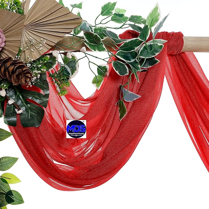 MDS Halloween Chiffon Draping Fabric - 1 Panel, 30" Wide x 100ft Long - Sheer Spooky Arbor & Canopy Drapery for Haunted House Backdrops, Party Ceilings, DIY Costumes & Themed Events - Red