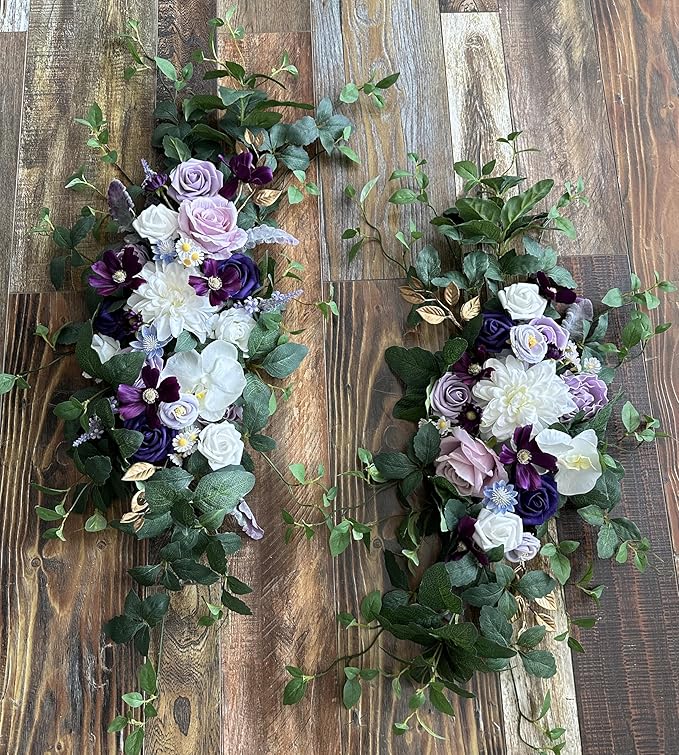 Wedding Arch Flower Kit of 2 - Artificial Flower Swag Wedding Welcome Sign Decorative Floral Swags for Wedding Reception Ceremony Signs Wedding Chair Ceremony Floral Decor (Lilac & Ivory)